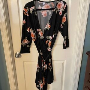 LuLaRoe Black and Pink Floral Melissa Wrap Dress
